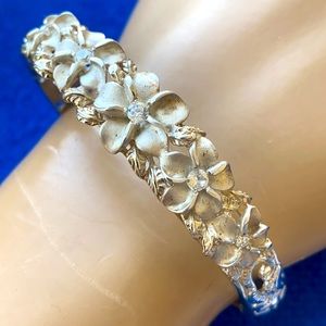 Plumeria Hawaii sterling silver hinged bracelet